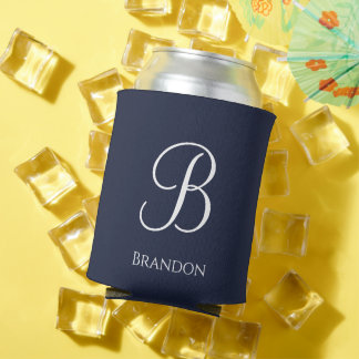 Navy Blue Personalised Name and Monogram Can Cooler