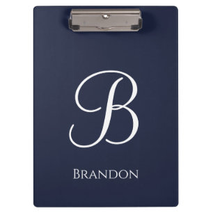 Navy Blue Personalised Name and Monogram Clipboard