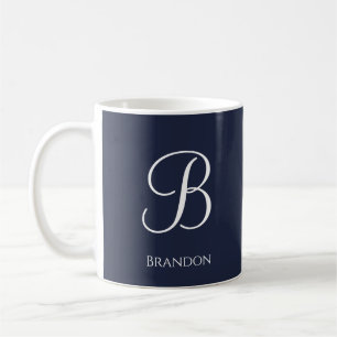 Navy Blue Personalised Name and Monogram Coffee Mug