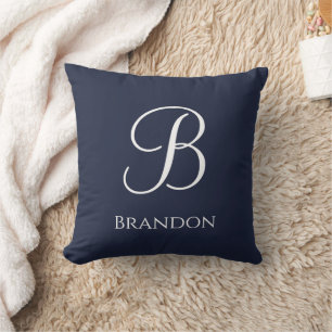 Navy Blue Personalised Name and Monogram Cushion