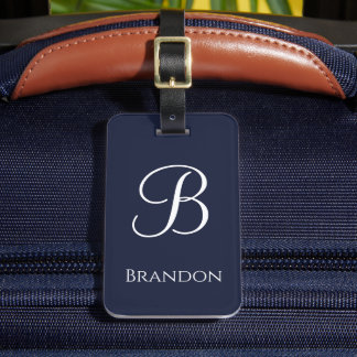 Navy Blue Personalised Name and Monogram Luggage Tag