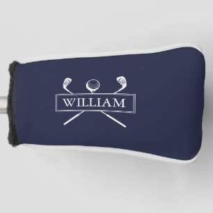 Navy Blue Personalised Name Clubs And Ball Golf Head Cover