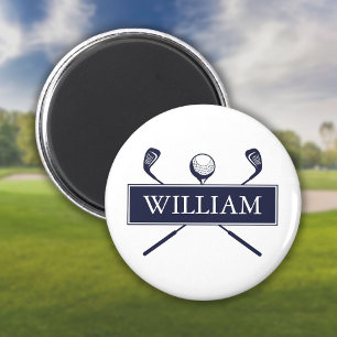Navy Blue Personalised Name Golf Ball Clubs Magnet