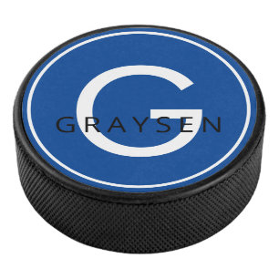 Navy Blue Personalised Name & Initial Letter Hockey Puck