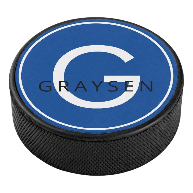Navy Blue Personalised Name & Initial Letter Hockey Puck (3/4)