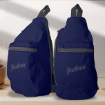 Navy BLue Personalised Name Mens Sling Bag<br><div class="desc">The Simple Navy Blue Personalised Name Dopp Kit Bag is the epitome of elegance and functionality, crafted specifically for men. Its understated navy blue design, enhanced by the option to personalise with a name, offers a unique and sophisticated touch to this practical accessory. Perfectly suited for a range of activities...</div>