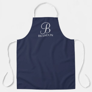Navy Blue Personalised Script Monogram and Name Apron