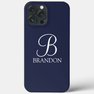 Navy Blue Personalised Script Monogram and Name iPhone 13 Pro Max Case