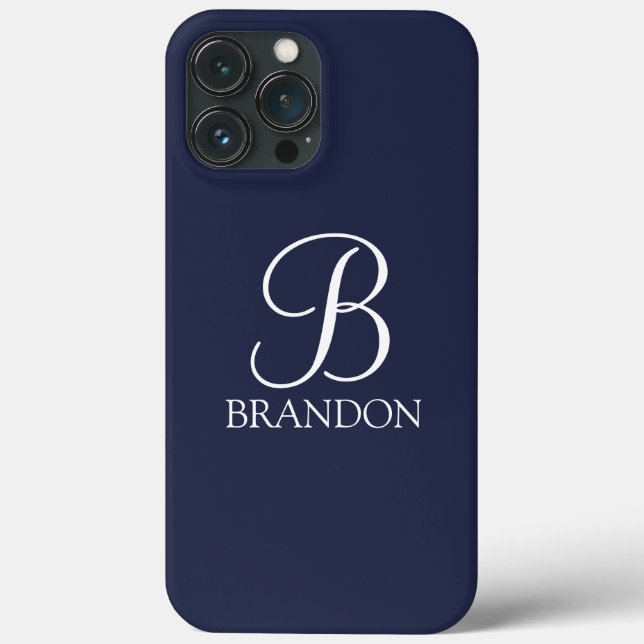 Navy Blue Personalised Script Monogram and Name Case-Mate iPhone Case (Back)