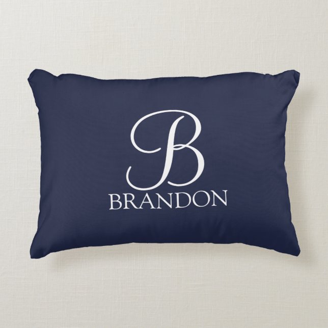 Navy Blue Personalised Script Monogram and Name Decorative Cushion (Front)