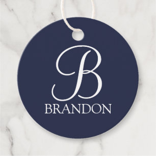 Navy Blue Personalised Script Monogram and Name Favour Tags