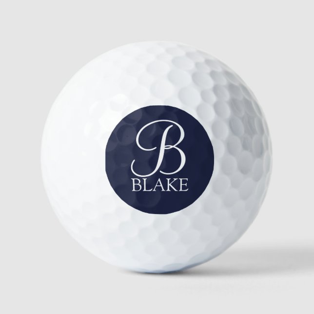 Navy Blue Personalised Script Monogram and Name Golf Balls (Front)