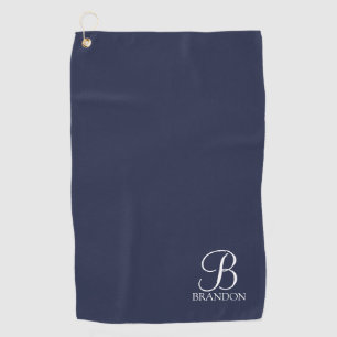 Navy Blue Personalised Script Monogram and Name Golf Towel