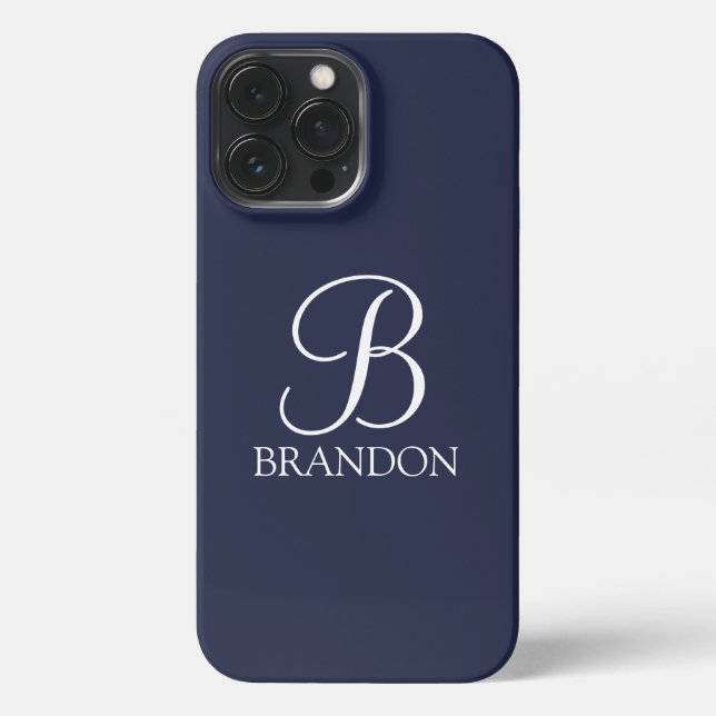Navy Blue Personalised Script Monogram and Name iPhone Case (Back)
