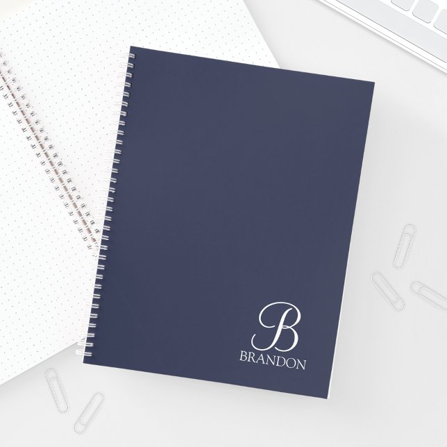 Navy Blue Personalised Script Monogram and Name Notebook (Creator Uploaded)