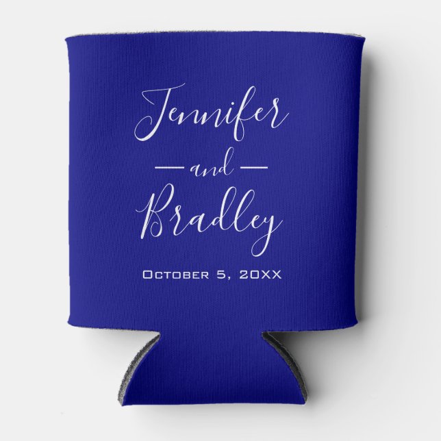 Navy Blue Personalised Wedding Can Cooler (Front)