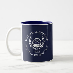 Navy Blue Personalized Golf Club Name Two-Tone Coffee Mug