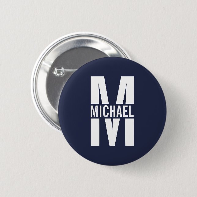 Navy Blue Personalized Monogram and Name 6 Cm Round Badge (Front & Back)