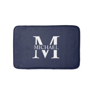 Navy Blue Personalized Monogram and Name Bath Mat