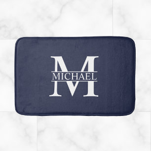 Navy Blue Personalized Monogram and Name Bath Mat