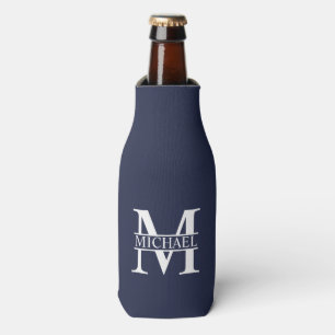 Navy Blue Personalized Monogram and Name Bottle Cooler