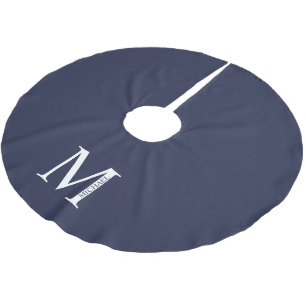 Navy Blue Personalized Monogram and Name Brushed Polyester Tree Skirt