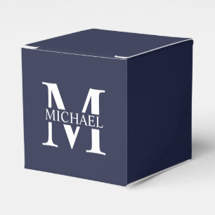 Navy Blue Personalized Monogram and Name Favour Box