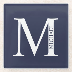 Navy Blue Personalized Monogram and Name Glass Coaster