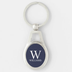 Navy Blue Personalized Monogram and Name Key Ring
