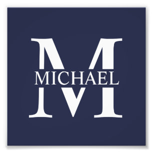 Navy Blue Personalized Monogram and Name Photo Print