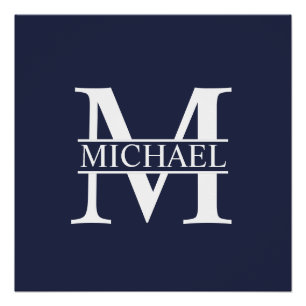 Navy Blue Personalized Monogram and Name Poster
