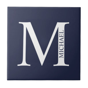 Navy Blue Personalized Monogram and Name Tile