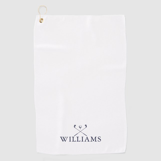 Navy Blue Personalized Name Golf Clubs Golf Towel (Front)