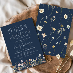 Navy Blue Petals & Prosecco Bridal Shower Invitation