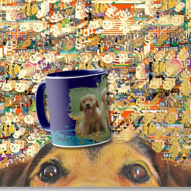 navy blue pets name elegant typography & photo mug (Creator Uploaded)