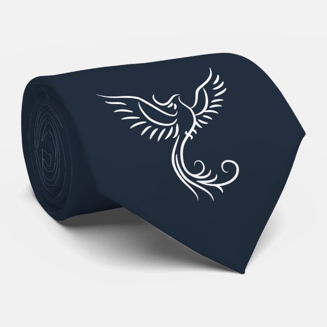 Navy Blue Phoenix Mystical Bird Rising Myth  Tie (Rolled)