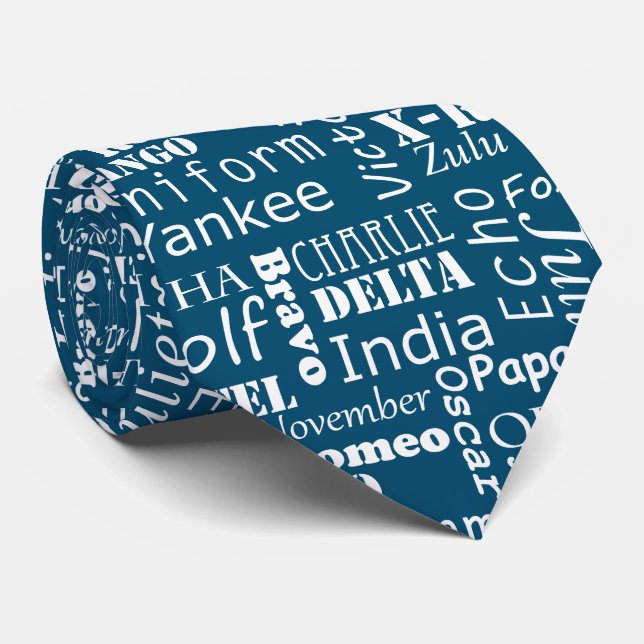 Navy Blue Phonetic Alphabet Trainee Pilot Cadet Tie (Rolled)