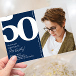 Navy Blue Photo 50th Birthday Party Invitation<br><div class="desc">Create lasting memories at your 50th birthday bash with these classic navy blue birthday party invitations! Featuring a large bold serif font showcasing the number '50', a photo of the birthday boy / girl, and a modern template that is easy to personalise, these invitations will capture the spirit of the...</div>