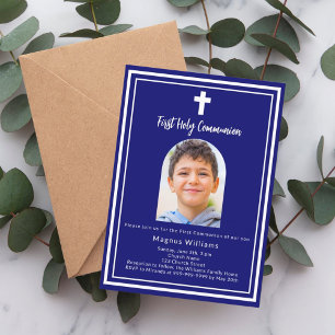 Navy blue photo arch First Holy Communion Invitation