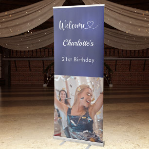Navy blue photo birthday welcome retractable banner