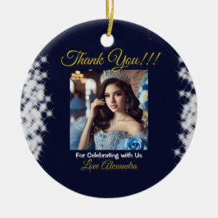 Navy Blue Photo Boho Quinceañera Spanish Favor Ceramic Tree Decoration