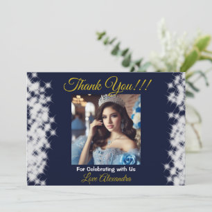 Navy Blue Photo Boho Quinceañera Spanish Favour Thank You Card