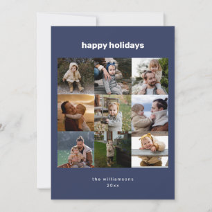 Navy Blue Photo Collage Grid Christmas Family Holiday Card