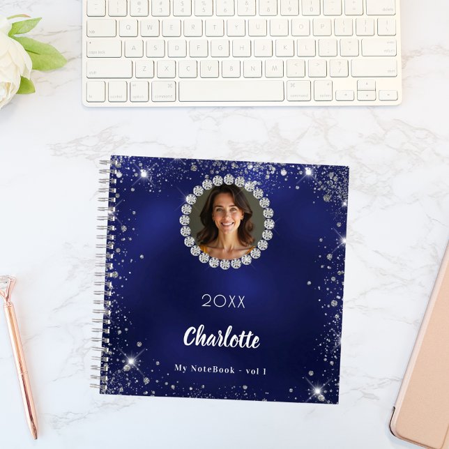 Navy blue photo diamonds silver glitter notebook (Creator Uploaded)