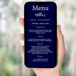 Navy blue photo fun facts birthday menu card