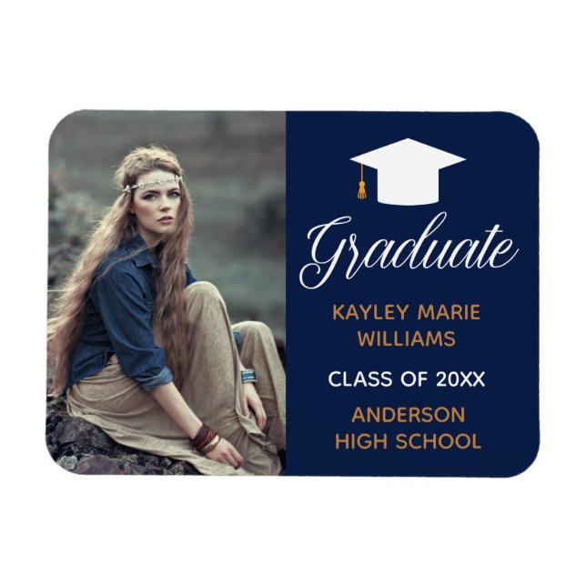 Navy Blue Photo Graduation Announcement Magnet (Horizontal)