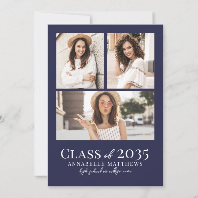 Navy Blue Photo Graduation Party Invitation (Front)