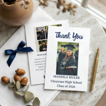 Navy Blue Photo Graduation Thank You Card