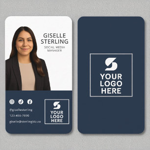 Navy Blue Photo Logo Portrait Modern Business Card