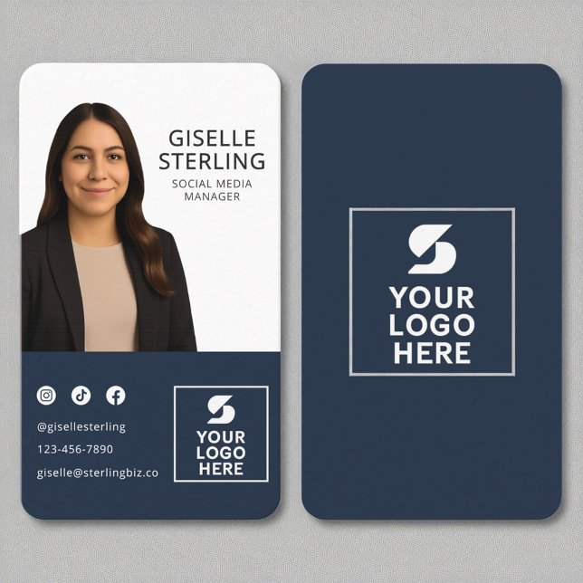 Navy Blue Photo Logo Portrait Modern  Business Card (Creator Uploaded)